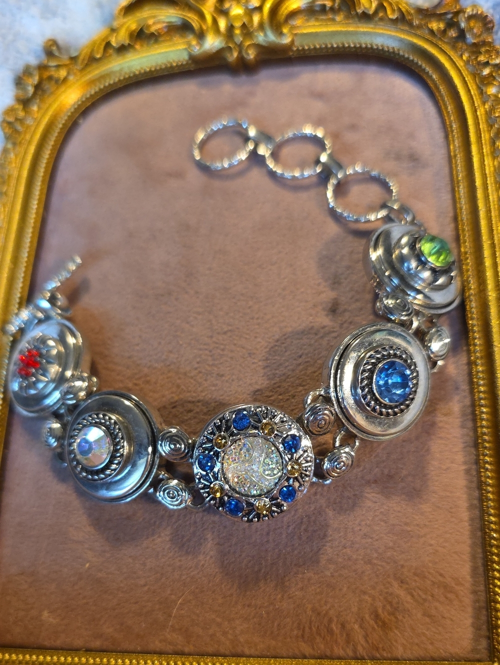 Vintage Ginher Snaps Silver Tone Link Bracelet with 5 Interchangeable Snaps